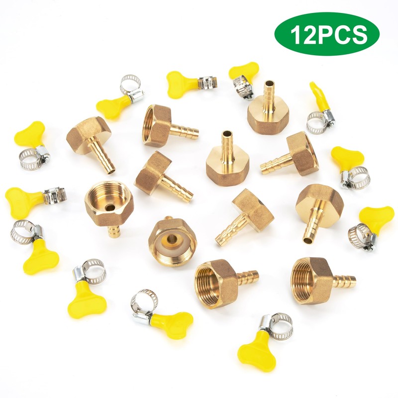 Brass Pipe Adapter, 12 Pieces 8 mm Barb x 3/4
