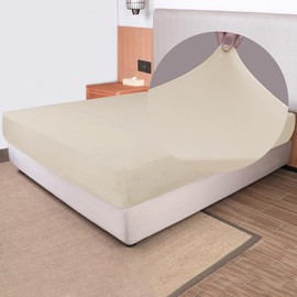 Soft Stretch Queen Size Fitted Sheet Only - Jersey Knit & Cozy T-Shirt Like, 4-Way Stretchy Snug Fit & Wrinkle Free, No More Slipping Mattress Sheets - Creamy Beige, Queen