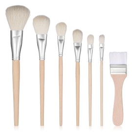 JJUNW Mop Brush for Acrylic Painting, 7PCS Assorted Size Paint Brushes Versatile Blending Brush with Wooden Handle Goat Hair Paint Brushes Set for Acrylic Watercolor Oil Painting Face Body Art