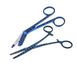 Nurse Bandage Lister Scissors + Hemostat Forceps 2 Pcs Set Made of Stainless Steel 5.5" Ideal for Doctors, Veterinary Vet Tech Nurse Gift, EMS, Students, in Colorful Patterns (Blue Viper)