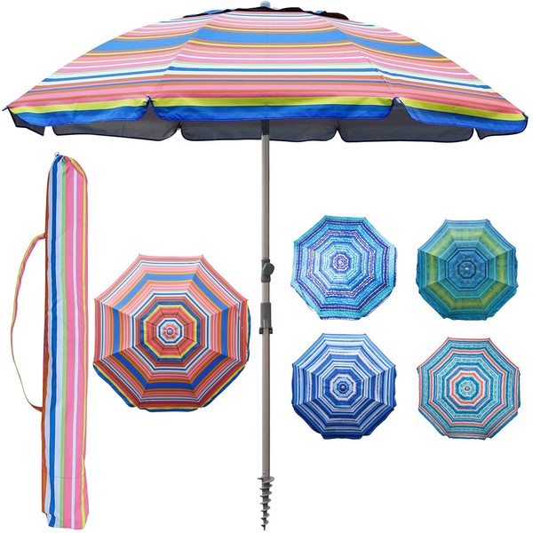 Blissun 7.2' Portable Beach Umbrella with Sand Anchor, Tilt Pole,