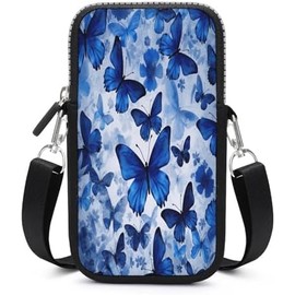 Bolso para teléfono celular con mariposas azules con correa desmontable, pequeñas bolsas cruzadas para hombres y mujeres, mini bolsa para teléfono celular, cartera para teléfono inteligente