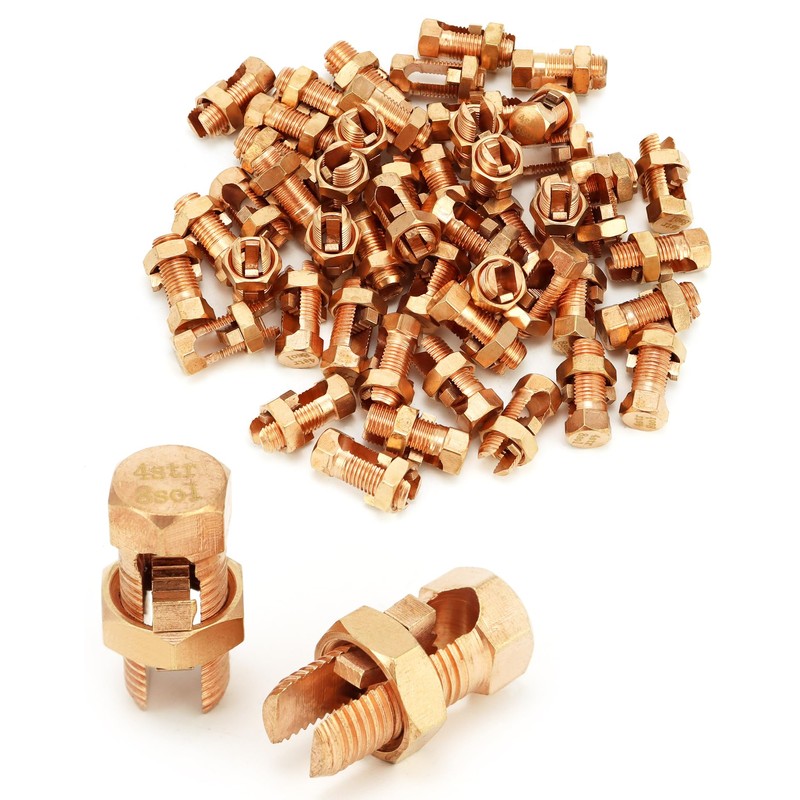 QWORK Grounding Split Bolt, 50 Pieces 4 Gauge 8 Gauge