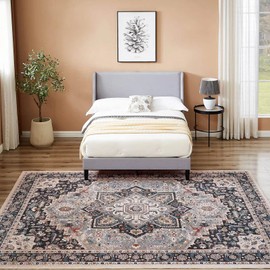 Floralux Washable Area Rug 4x6 for Living Room, Vintage Rug for Bedroom, Non-Slip Low Pile Carpet (Grass Green, 4x6Ft.)