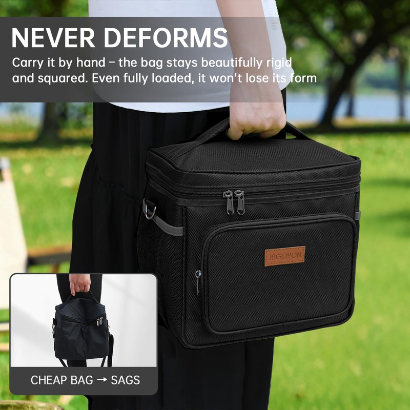 JBGOYON Sleek Leakproof Oxford Structured Insulated Lunch Bag, Black, 10