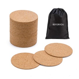 60 Pack Self-Adhesive Cork Round Squares - 4"x 4" Cork Backing Sheets Mini Wall Cork Tiles for Coasters and DIY Crafts (Round)