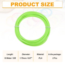sourcing map 2 Pcs 3D Pen Filament, 1.75mm Dia 33ft Length PLA 3D Printing Pen Filament Refills for 1.75mm 3D Printing Pen, Fluorescent Green