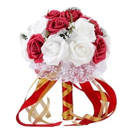 Fake Artificial Bridal Bouquet Flower Bouquet Floral Wedding Party Craft DecorationRed