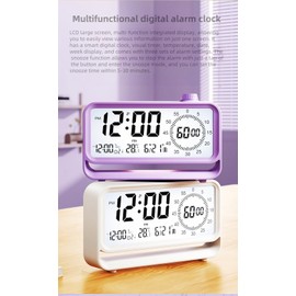 YHFITN Digital Alarm Clock Night Light Visual Timer, LCD Time Reminder with 3 Alarms, Snooze,Temperature Display, Ideal for Family Education Teaching and Time Management Gifts for Kids (White)
