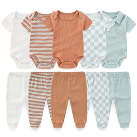 falianni Baby Boy Girl 10 Piece Combined Type Clothing Set Cotton Baby Bodysuits and Pants Set Home Outdoor Infant Clothes