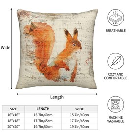 Tlovudori Vintage Wildlife Animals Throw Pillow Covers Retro French Roses Postcard Note Background Squirrel Cushion Cover Home Decor Square Cotton Linen Pillowcase 18" X 18"