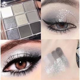 9 Color Smokey Eyeshadow Palette,Black Dark Grey Eyeshadow Pallets Long Lasting Waterproof Highly Pigmented Black White Silver Eyeshadow Palette For Women