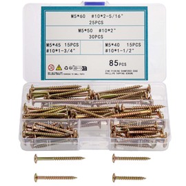 TOOINKCV 85pcs Coarse Thread Drywall Screws, Drive BugleHead Wood Screws Assortment Kit, #10 2-5/16" to 1-1/2"