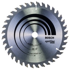 Bosch 2608640818 Optiline Wood Circular Hand Saw Blade, 184mm x 2.6mm x 16mm, 36 Teeth, Silver