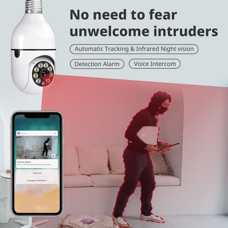 Smarthome 2X 360° 1080P IP E27 Light Bulb Camera WiFi