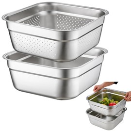 2 in 1 Large Stainless Steel Sink Basin with Colander, Lancisism 12.6" Stainless Steel Washing-up Bowl Multi-purpose Dish Tub for Sink Wash Basins Dishpan for Sink