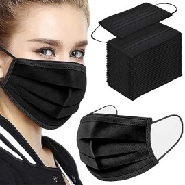 Disposable Face Covering. Black -Disposable -Face Mask Covering, High Breathablity Protective 50 Per Box