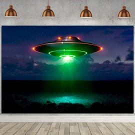 Mysterious UFO Alien Backdrop 8x6ft Night Green Light Photography Background Aerospace Party Decor Banner Wallpaper Photo Booth Prop Photography Backdrop BJYHFH117