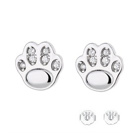 999 Sterling Silver Cat Paw Stud Earrings - Cute and Dainty Kitty Paw Design Earrings for Women, Hypoallergenic Sterling Silver Earrings