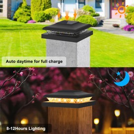 TSUNESLUX 4 Pack Solar Post Cap Light Outdoor Fence Cap Lights 2 Color Modes 24 LEDs for Wooden/Vinyl Post, Waterproof Deck Patio Decoration Fits 5x5, 5.5x5.5 or 6x6 Wooden Posts (3000k/6000k)