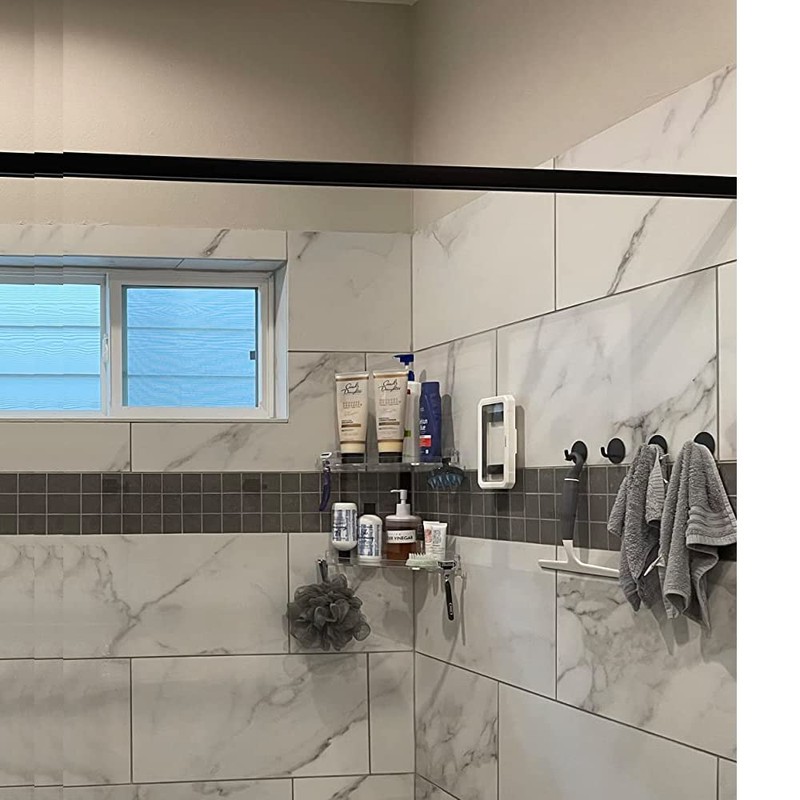 JiePai Acrylic Corner Shower Caddy Shelf with Hooks 2 pack,