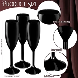 Maxcheck 24 Pcs Champagne Flutes Bulk Acrylic Toasting Drinking Flute Goblet Champagne Cups, 6 oz Plastic Wine Glasses for Wedding Bachelorette Bridal Shower Anniversary Birthday Party (Black)