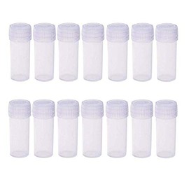 LASSUM 50 Pcs Plastic Sample Bottles Mini Clear Storage Case with Lid, 5ML Small Bottle Vial Storage