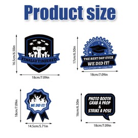 40pcs Graduation Photo Booth Props, Bachelor's Hat Trophy Picture Props Pose Sign with Long Sticks for Class of 2025 Backdrop Picks Graduation Party Decorations Grad Photography Supplies (Blue, Black)