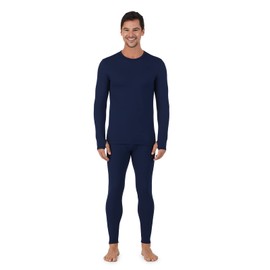 Cuddl Duds Thermal Underwear for Men - Men's Cold Weather Clothes Fleece Lined Thermal Long Johns Set - Winter Base Layer Clothing - Thermal Shirt Top and Leggings Pants 2Pc Set for Men Navy Blue S