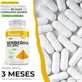 BioHerb® | Berberina HCL Al 97% Clorhidrato (90 Cápsulas Para 3 Meses) [Potente Formulacion] | Alta Concentracion| Absorcion Potenciada | Maxima Efica