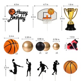 25 piezas de decoración para tartas de baloncesto, bolas de oro negro, decoración de pasteles, decoración de pasteles temáticos de baloncesto para niños, cumpleaños, fiesta deportiva