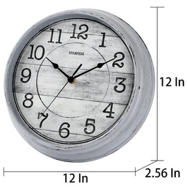 HYLANDA Reloj de Pared Decorativo Retro y Vintage de 12 Pulgadas, silencioso, Funciona con Pilas, sin tictac, con números Grandes, fácil de Leer para el hogar, baño, Oficina (Gris)