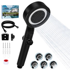 RV Shower Head with Hose, 5+1 Mode High Pressure Replacement with On/Off Switch, Water Saving Motorhome Shower Head for RV/Campervan, Caravan(Black)