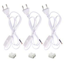 TXErfolg Pack of 3 Cable with Switch Connection Cable with Plug, 1.8 m Lamp Cable with Switch and Plug, 2 x 0.75 mm², 2 x Wire Power Cable with Plug for Lights, Lamps, Floor Lamps (White)