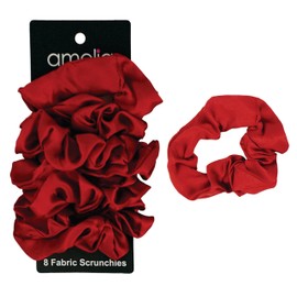Amelia Beauty Products, 8 Pack Burnt Red Satin Scrunchies, 3.5 Inch Diameter – Gentle on Hair, Strong Hold, No Snag, No Dent Hair Ties for All Hair Types