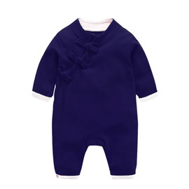 Mud Kingdom Boys Vintage Romper Long Sleeve Oneise for Baby Boy Button Down Jumpsuit Navy Blue 24 Months