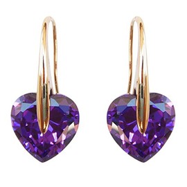 Navachi 18k Yellow Gold Plated Purple Heart Zircon Crystal Dangle Drop Az1227e Earrings