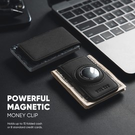 VULKIT Men's Magnetic Money Clip with Airtag Holder - Airtag NOT Included- Holds Up to 15 Cash or 8 Cards, Black