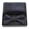 JEMYGINS Men's Plain Bow Tie and Pocket Square with Cufflinks,