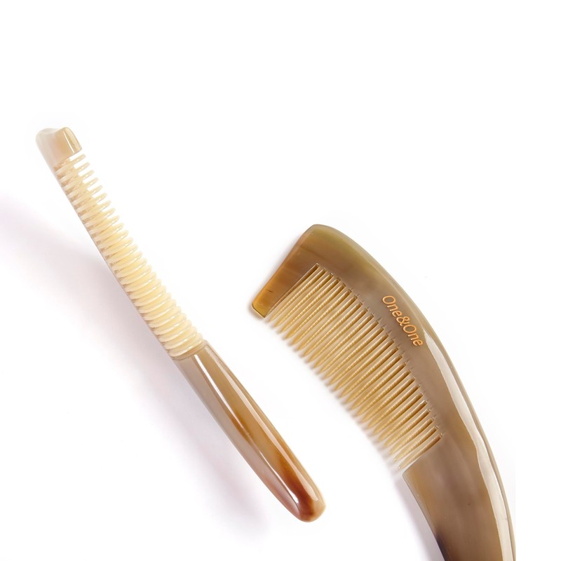 One&One Natural Horn Combs for women, Fine Tooth Bone Comb,Horn