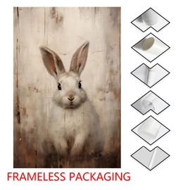 Farmhouse Rabbit Wall Art Vintage Animals Vintage Rabbit Prints Funny Animal Picture Bunny with Flowers Vintage Bunny Painting Farmhouse Animals Pictures Funny Rabbit Wall Art Room 16x24inch No Frame