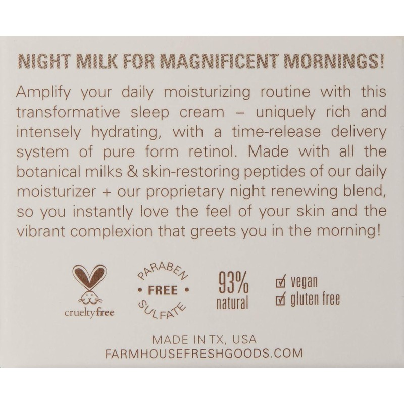 FarmHouse Fresh Three Milk Ageless Sleep Cream con Péptidos, 1.7