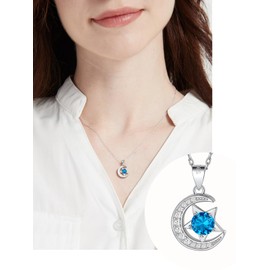 FindChic 925 Silver Necklace, Women's, 12 Months, Birthstone Synthetic Stone, Pendant, Star, Moon, Gold, Platinum Plated, Women's Accessories, 15.7 inches (40 cm)