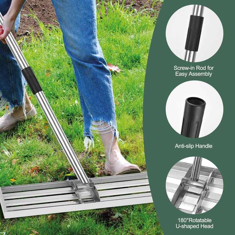 XDMURYM Lawn Leveling Rake 17*10 inch,Stainless Steel Lawn Leveler with