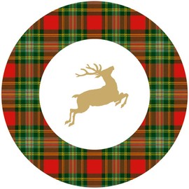 Caspari Reindeer Tartan Red Paper Dinner Plates - Includes 12 Packs of 8 Paper Dinner Plates