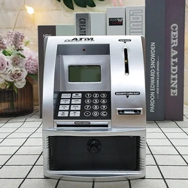 Lvpradior ATM Savings Bank Digital Money Bank Machine,Electronic ATM Money Safe for Kids with Debit Card,Password Login,Coin Recognition, Voice Prompt,Balance Calculator,Targets Setting (Silver)