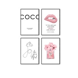 Postertech® Premium Poster Set: 6 Pictures as Stylish Wall Decoration, 4 x DIN A4 and 2 x DIN A3, Roses & Coco motto