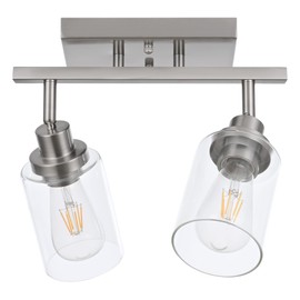 MELUCEE 2 Light Rotatable Track Lighting Kit Spotlight Semi Flush Mount Ceiling Light, Brushed Nickel Bathroom Lights Wall Scone for Hallway Porch Foyer Bath Storage, Clear Glass Shade