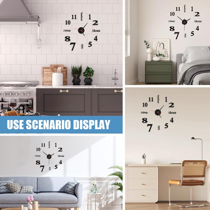 3D Klebe Wanduhr Groß,50CM DIY uhr zum Kleben, Leise Selbstklebend,