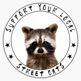 Leyland Designs Baby Racoon - Support Your Local Street Cats Sticker Outdoor Rated Vinyl Sticker Decal for Windows, Bumpers, Laptops or Crafts 5"